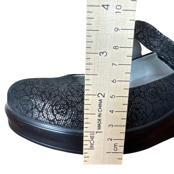 Alegria Flair Women's Black Mary Jane Wedge Metallic Pewter Floral Size 39/8.5 - Picture 12 of 13